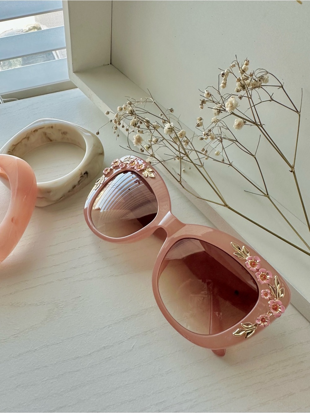 Pink Floral Embellished Oversized Sunglasses